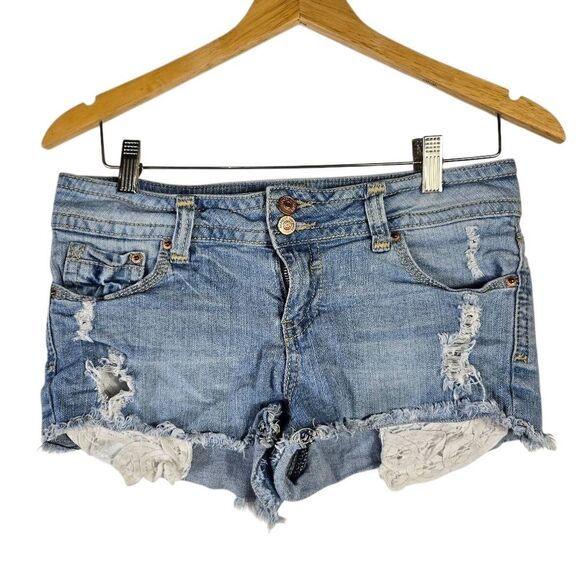 Almost famous Distressed Denim   Lace Peekaboo - Picture 1 of 5
